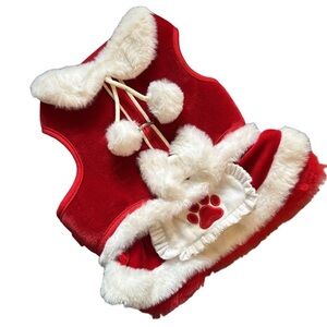 Festive Red Christmas Dog Harness – Small, Faux Fur Trim, Paw Print Detail